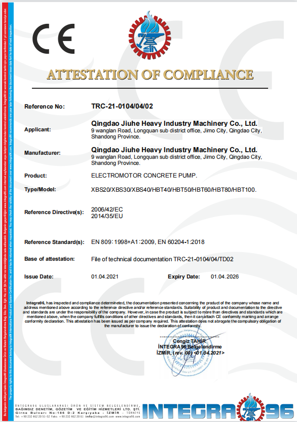 CE certificate electric concrete pump