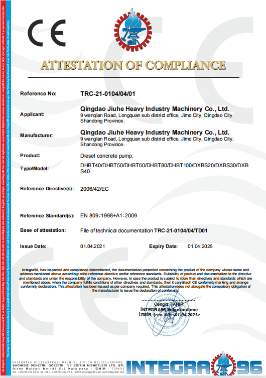 CE certificate diesel concrete pump